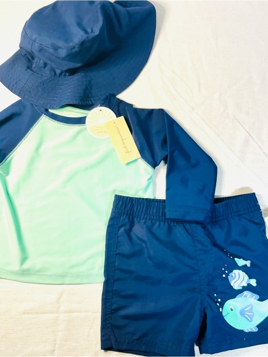 First Impressions Boys Navy and Mint Kids Swim Rashguard - 24 mos NWT - Picture 2 of 4